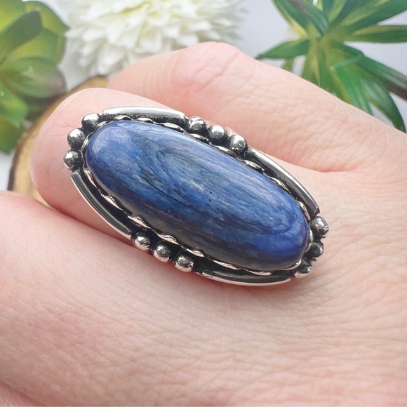 Blue Kyanite Ring Size 8 Sterling Silver 925 Vintage Southwest Style - Picture 4 of 9